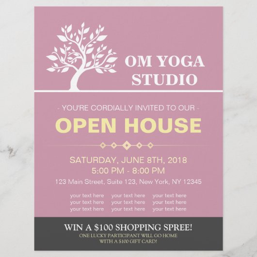Chic Tree Yoga Instructor Therapy Salon Open House Flyer (Voorkant)