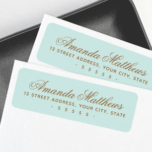 Chic trendy aqua blue calligrafiescriptadres etiket