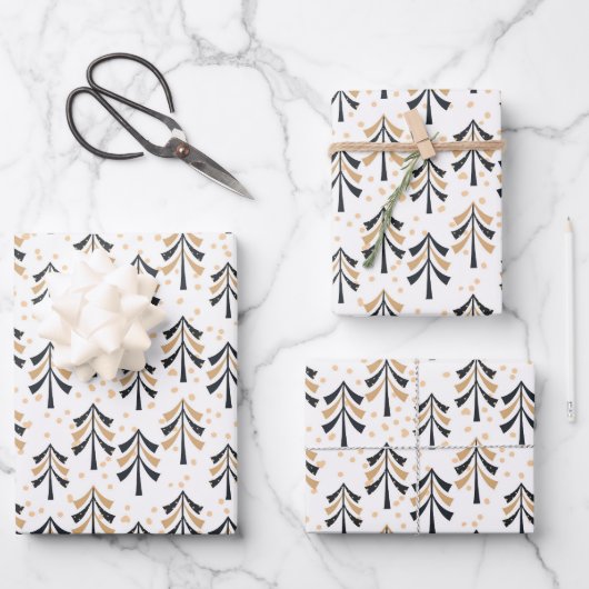 Chic Trendy Black Gold kerstbomen Holiday Inpakpapier Vel (Voorkant)