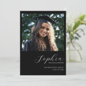 Chic Trendy Black Handwrited Photo Afstuderen Aankondiging (Staand voorkant)