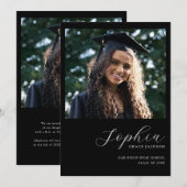 Chic Trendy Black Handwrited Photo Afstuderen Aankondiging (Voorkant / Achterkant)