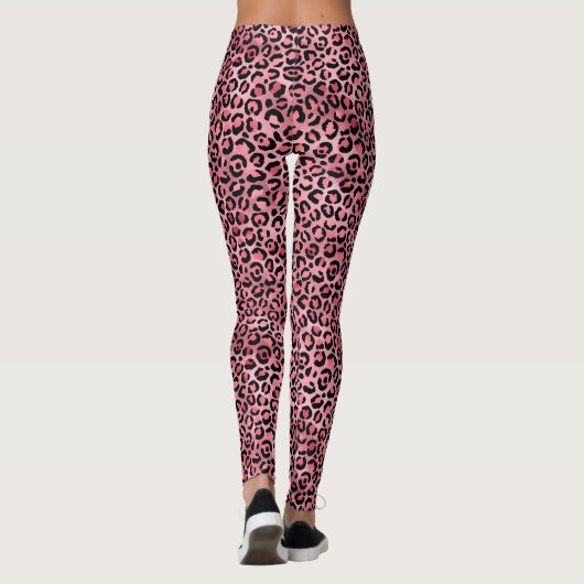 Chic Trendy Black roze luipaard afdrukken Leggings (Achterkant)