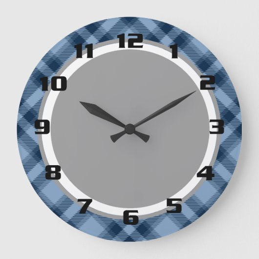 Chic & Trendy Blue Tartan Patten Grote Klok (Voorkant)