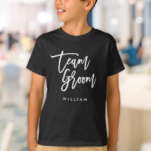 Chic Trendy Borstel Witte Script Team Groom T-shirt