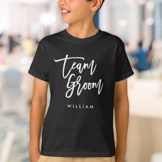 Chic Trendy Borstel Witte Script Team Groom T-shirt