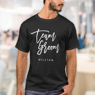 Chic Trendy Borstel Witte Script Team Groom T-shirt