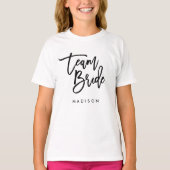 Chic Trendy Borstel Zwarte Script Team Bruid T-shirt (Voorkant)