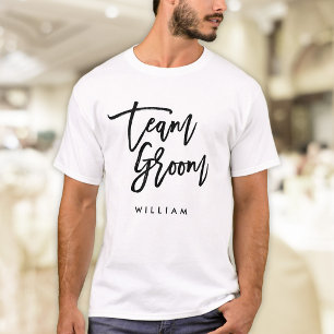 Chic Trendy Borstel Zwarte Script Team Groom T-shirt