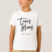 Chic Trendy Borstel Zwarte Script Team Groom T-shirt (Voorkant)