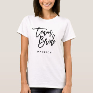 Chic Trendy Brush Black Script Team Bride T-shirt