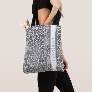 Chic Trendy Grijs Luipaard Dierprint Monogram Tote Bag