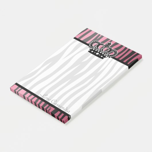 Chic trendy princesroze en zwart zebrapatroon post-it® notes (Schuin)