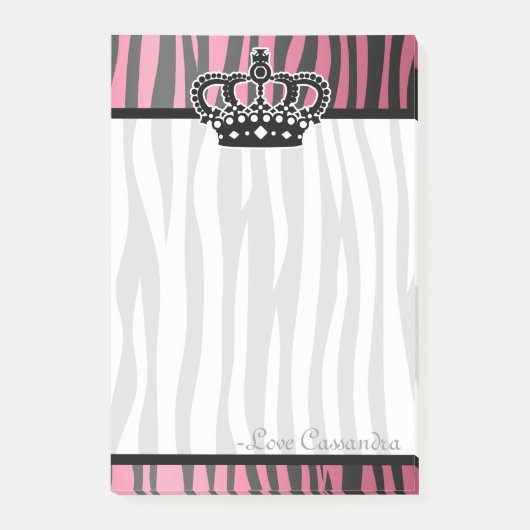 Chic trendy princesroze en zwart zebrapatroon post-it® notes (Voorkant)