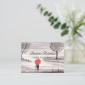 Chic trendy Red Umbrella Love koppel Weddenschap Visitekaartje (Staand voorkant)