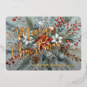 Chic Trendy Rode Bloemen Bessen Krans Goud Folie Feestdagenkaart (Voorkant)