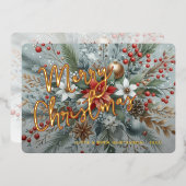 Chic Trendy Rode Bloemen Bessen Krans Goud Folie Feestdagenkaart (Voorkant / Achterkant)