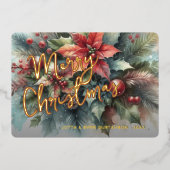 Chic Trendy Rode Bloemen Bessen Krans Goud Folie Feestdagenkaart (Voorkant)