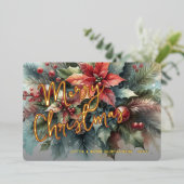 Chic Trendy Rode Bloemen Bessen Krans Goud Folie Feestdagenkaart (Staand Voorkant)