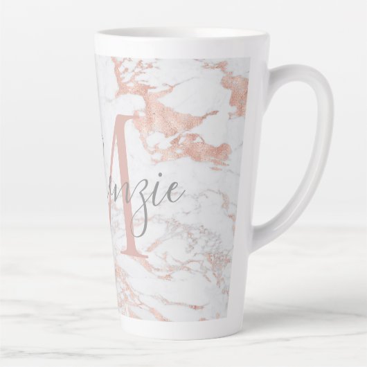 Chic Trendy Roos Gold Foil marble Monogram Latte Mok (Rechts)
