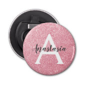 Chic & Trendy Roos Gold Glitter Sparkles Monogram Button Flesopener (Voorkant)