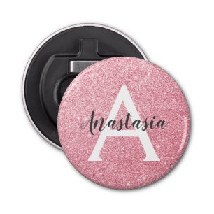 Chic & Trendy Roos Gold Glitter Sparkles Monogram Button Flesopener