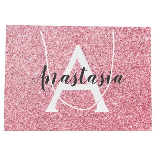 Chic & Trendy Roos Gold Glitter Sparkles Monogram Groot Cadeauzakje (Achterkant)