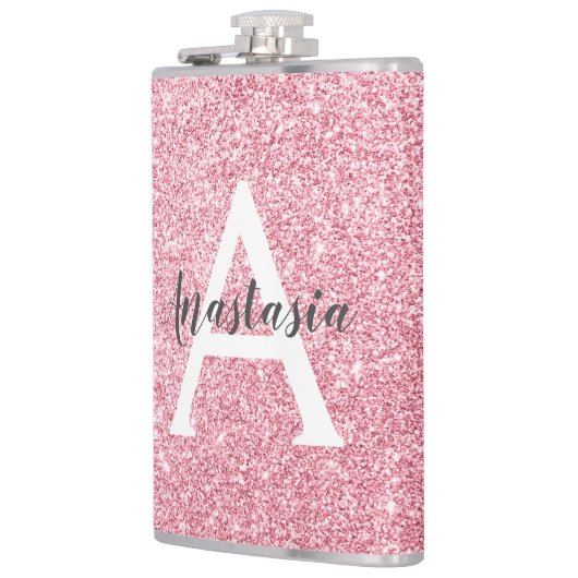 Chic & Trendy Roos Gold Glitter Sparkles Monogram Heupfles (Links)