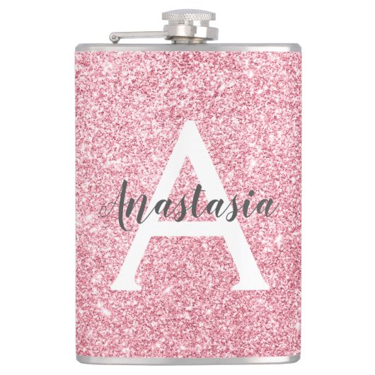 Chic & Trendy Roos Gold Glitter Sparkles Monogram Heupfles (Voorkant)