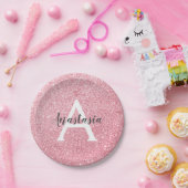 Chic & Trendy Roos Gold Glitter Sparkles Monogram Papieren Bordje (Feest)