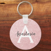Chic & Trendy Roos Gold Glitter Sparkles Monogram Sleutelhanger (Voorkant)
