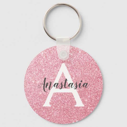 Chic & Trendy Roos Gold Glitter Sparkles Monogram Sleutelhanger (Voorkant)