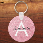 Chic & Trendy Roos Gold Glitter Sparkles Monogram Sleutelhanger (Voorkant)