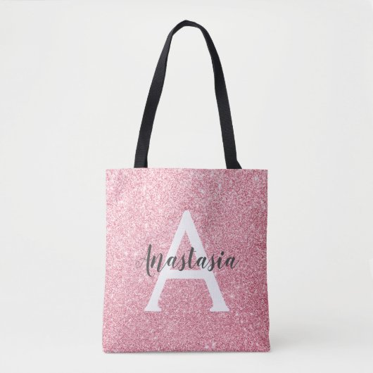 Chic & Trendy Roos Gold Glitter Sparkles Monogram Tote Bag (Voorkant)