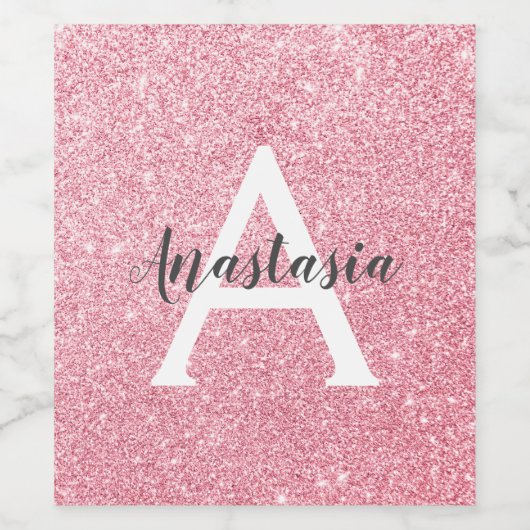 Chic & Trendy Roos Gold Glitter Sparkles Monogram Wijn Etiket (Enkel label)