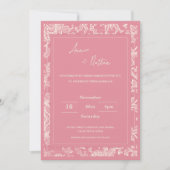 Chic Trendy Roze Bloemen Lijst Huwelijksuitnodigin (Voorkant)