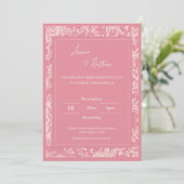 Chic Trendy Roze Bloemen Lijst Huwelijksuitnodigin (Staand voorkant)
