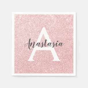 Chic & Trendy Roze Goud Glitter Schittert Monogram Servet