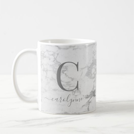 Chic Trendy Silver Foil Marble Monogram Koffiemok (Links)