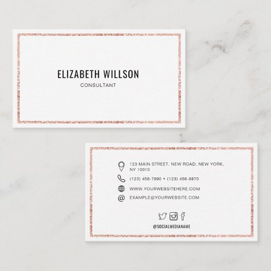 Chic Trendy Simple Roos Gold Glitter Lijst Visitekaartje (Voorkant / Achterkant)