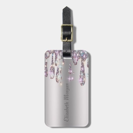 Chic Trendy, Strepen Zilver Glitter Druppels Bagagelabel (Voorkant verticaal)