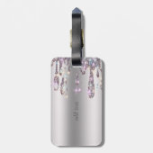 Chic Trendy, Strepen Zilver Glitter Druppels Bagagelabel (Achterkant verticaal)