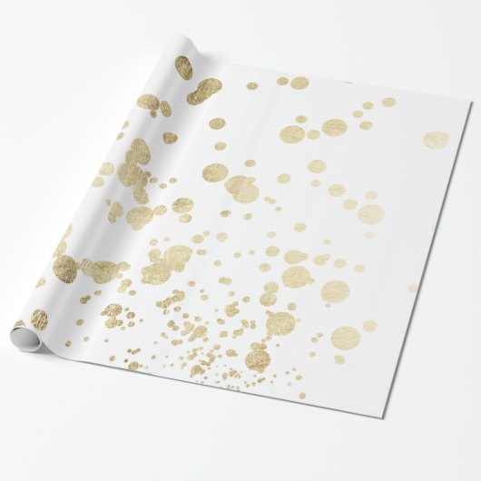 Chic trendy white faux Gold elegant confetti stipp Cadeaupapier (Uitgerold)