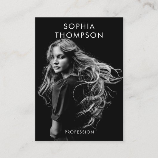 Chic Trendy Zwart Wit Professionele Foto QR Code Visitekaartje (Voorkant)