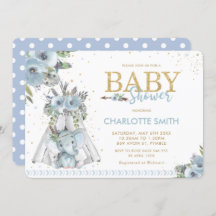 Chic Tribal Blue Floral Elephant Boy Baby shower