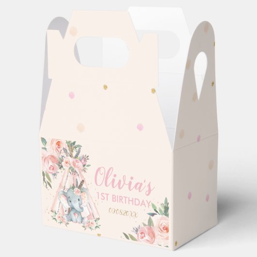 Chic Tribal Cute Elephant Blush Floral Wild One Bedankdoosjes (Geopend)