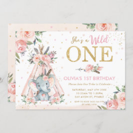 Chic Tribal Floral Elephant Wild Eén eerste verjaa Kaart