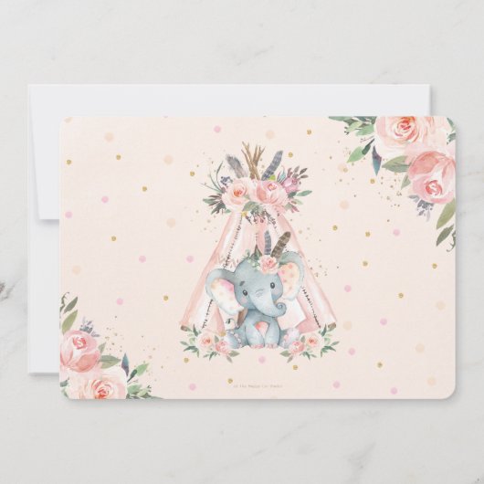 Chic Tribal Pink Floral Elephant Girl Baby shower Kaart (Achterkant)