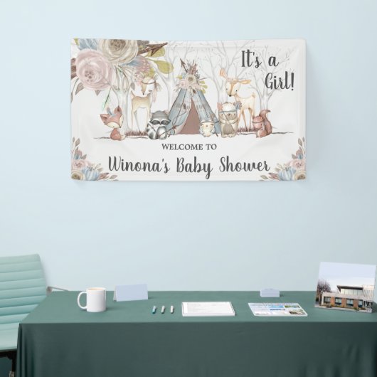 Chic Tribal Woodland Animals Baby shower Achtergro Spandoek (Beurs)