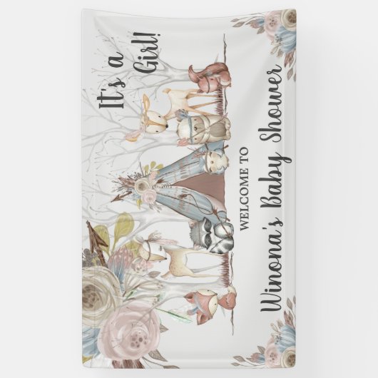 Chic Tribal Woodland Animals Baby shower Achtergro Spandoek (Verticaal)