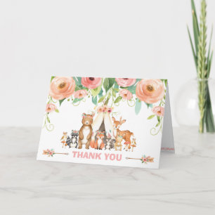 Chic Tribal Woodland Animals Baby shower Verjaarda Bedankkaart